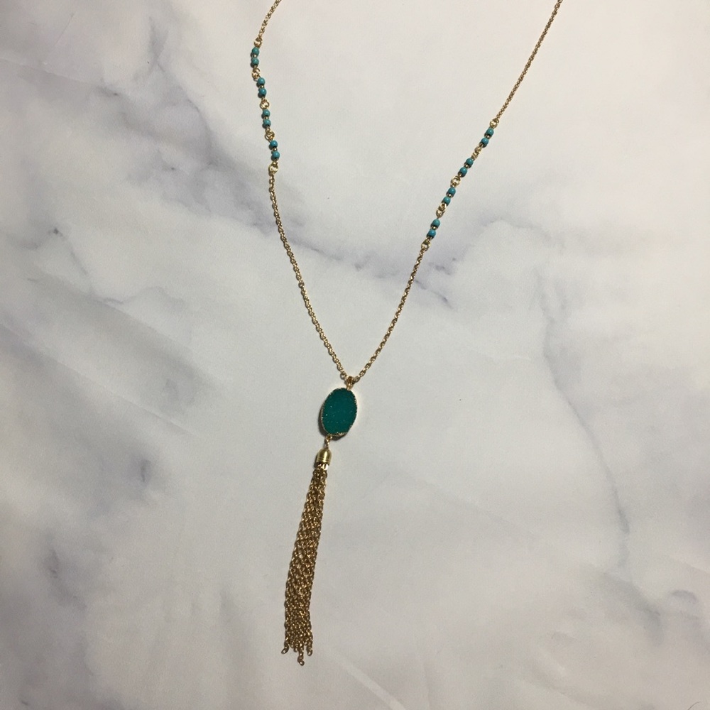 Blue Druzy Beaded Gold Necklace